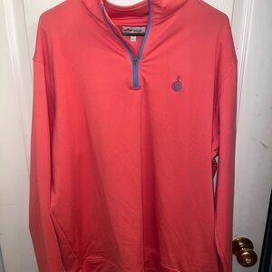 Peter Millar Coral Quarter-Zip Pullover with Blue Trim